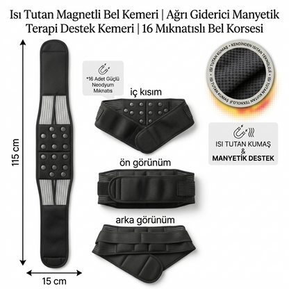 Isı Tutan Magnetli Bel Kemeri Ağrı Giderici Manyetik Terapi Destek Kemeri 16 Mıknatıslı Bel Korsesi