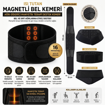 Isı Tutan Magnetli Bel Kemeri Ağrı Giderici Manyetik Terapi Destek Kemeri 16 Mıknatıslı Bel Korsesi