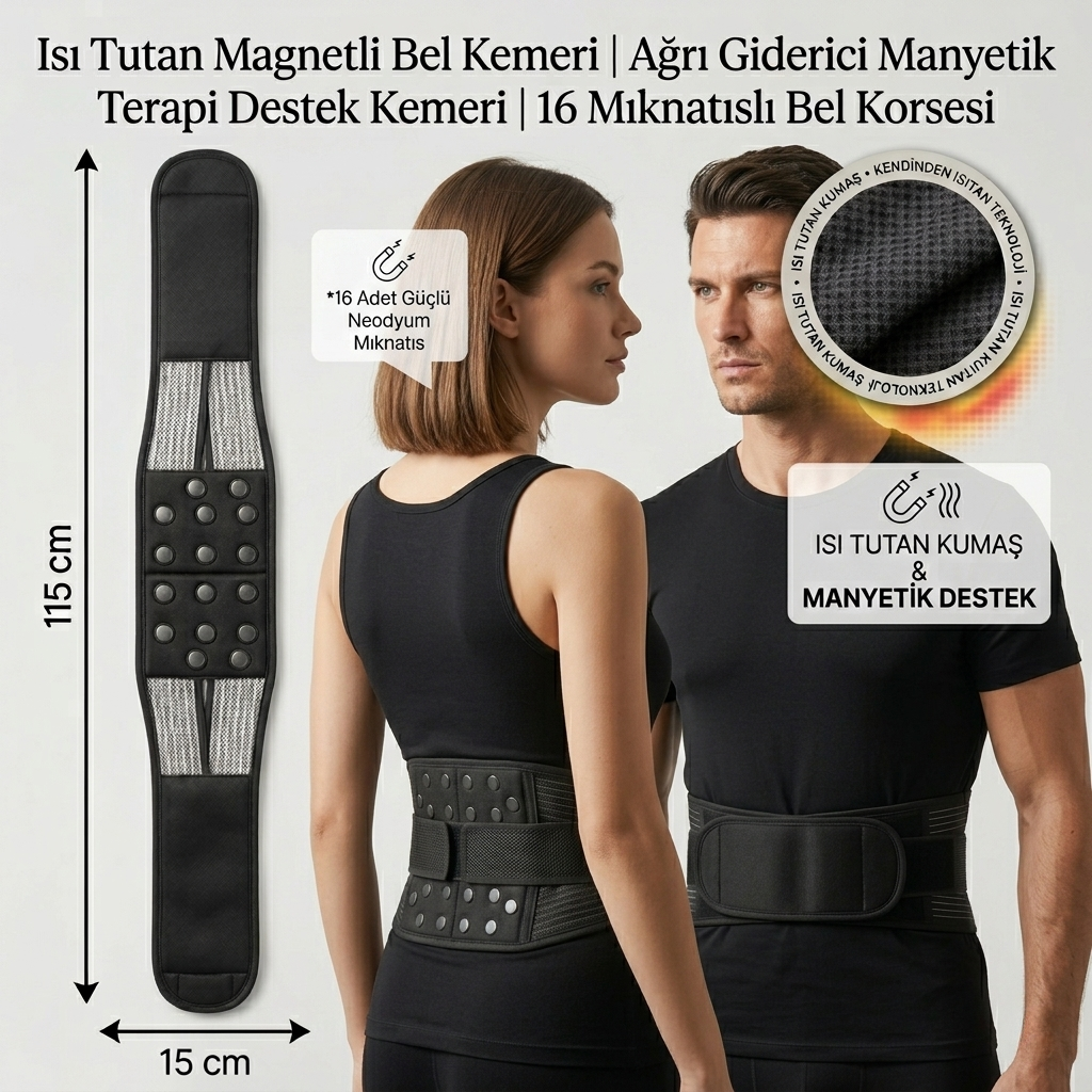 Isı Tutan Magnetli Bel Kemeri Ağrı Giderici Manyetik Terapi Destek Kemeri 16 Mıknatıslı Bel Korsesi