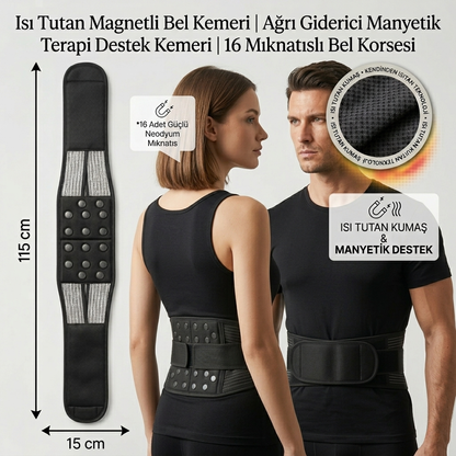 Isı Tutan Magnetli Bel Kemeri Ağrı Giderici Manyetik Terapi Destek Kemeri 16 Mıknatıslı Bel Korsesi
